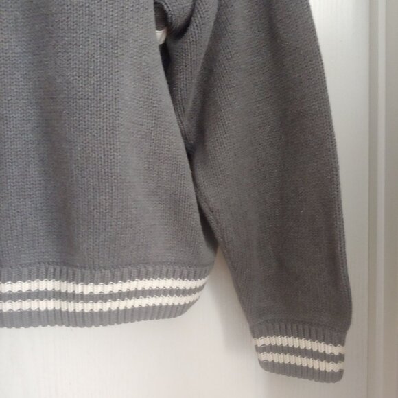 Tommy Hilfiger Thick Woven Crew Neck Large F/Back Logo Blue/Grey Mens XL Preppy - Picture 6 of 12